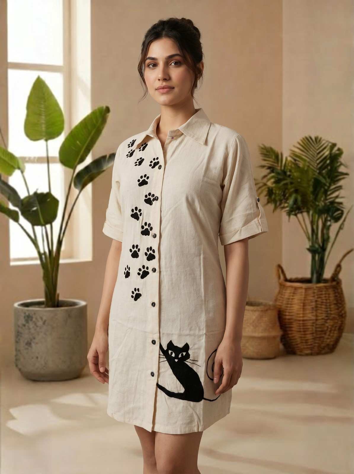 Beige with black cat